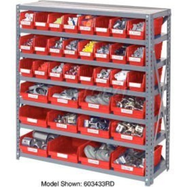 Global Equipment Steel Shelving with Total 42 4"H Plastic Shelf Bins Red, 36x12x39-7 Shelves 603432RD